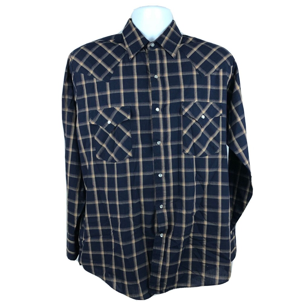 Plains Western Wear Cowboy Rodeo Shirt Men's‎ Medium Pearl Snaps Farm Rancher